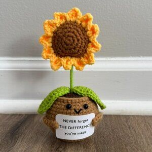 Crocheted | Yellow Sunflower Plush | Smiling Flower Pot | Kind Message